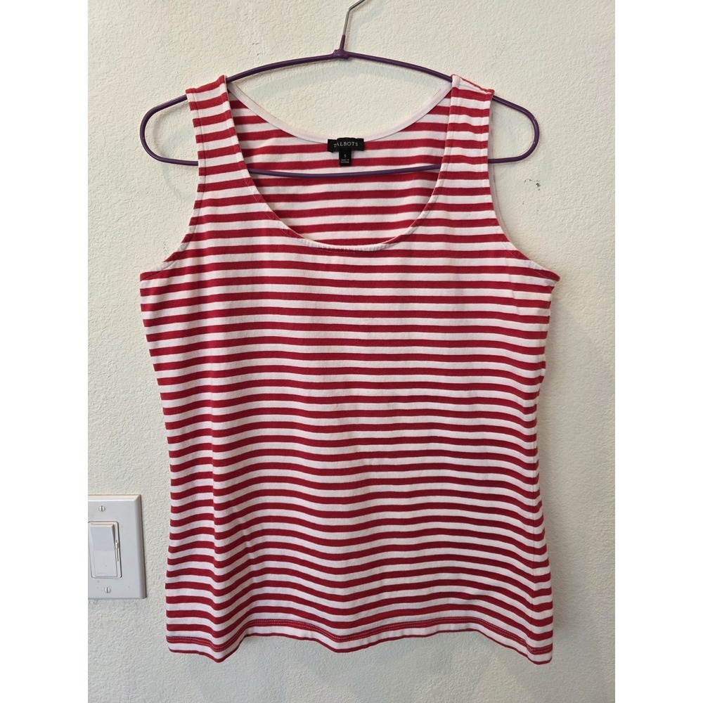 Talbots Red White Stripe Tank Sz‎ S Pima Cotton Blend Parisian Coastal Luxury